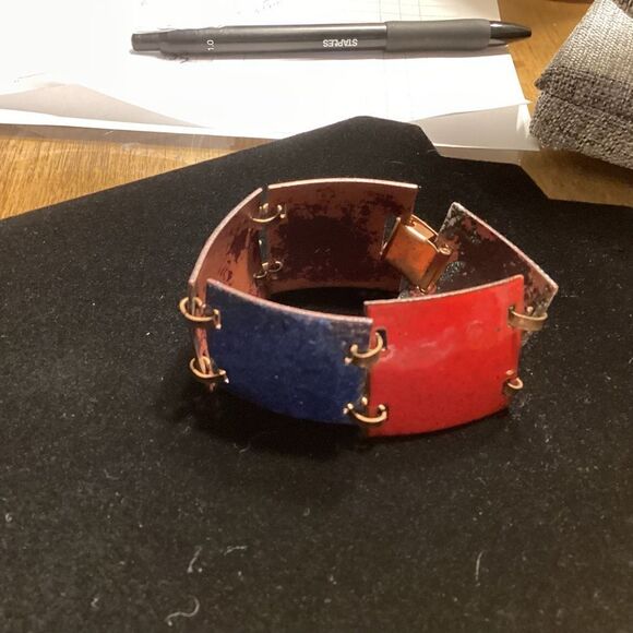 Vintage Coppertone Red, White & Blue Enamel Bracelet - Picture 2 of 6